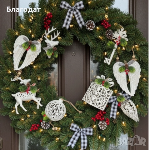 Коледни играчки за елха „Winter White Elegance“ – луксозни висящи декорации с натурален завършек и с, снимка 5 - Декорация за дома - 52463575