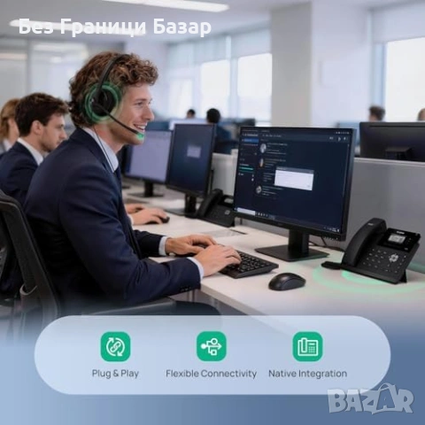 Нов Офис хедсет QD към RJ9 с кожени наушници и чист звук Телефонна слушалка за бюро телефон, снимка 6 - Слушалки и портативни колонки - 54109658