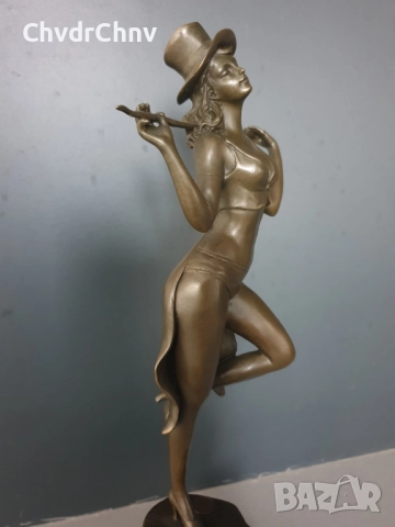 36см-3кг Gory статуетка/френска бронзова скулптура/Арт Нуво фигура кабаретна танцьорка, снимка 3 - Статуетки - 52469281