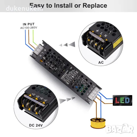 НОВ! LED трансформатор 24V 150W 6.25A за ниско напрежение 240V към 24V, снимка 4 - Лед осветление - 47303254