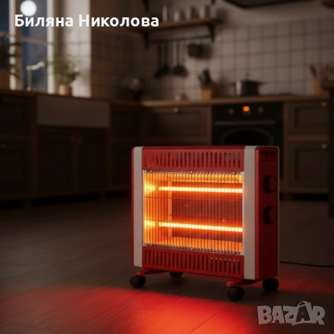 Кварцов отоплител 1500W с 2 степени и мобилни колелца – бързо и безопасно затопляне, снимка 2 - Отоплителни печки - 52467476