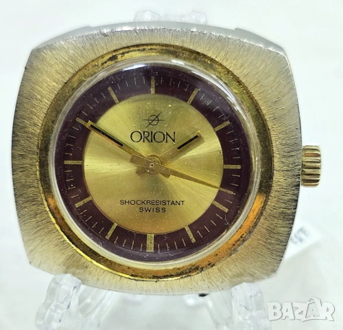 Vintage ORION Swiss Mechanical Watch - 1970s Gold Tone Cushion Case 11665