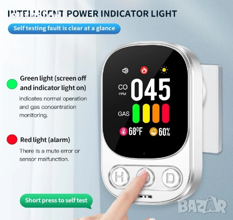 Комбиниран детектор за газ и въглероден оксид Gedsffati, детектор за газ и CO, снимка 7 - Други - 51852227
