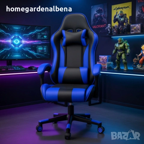 Ергономичен офис и геймърски стол – син | Регулируем | Комфорт за гръб и врат, снимка 3 - Столове - 54205199