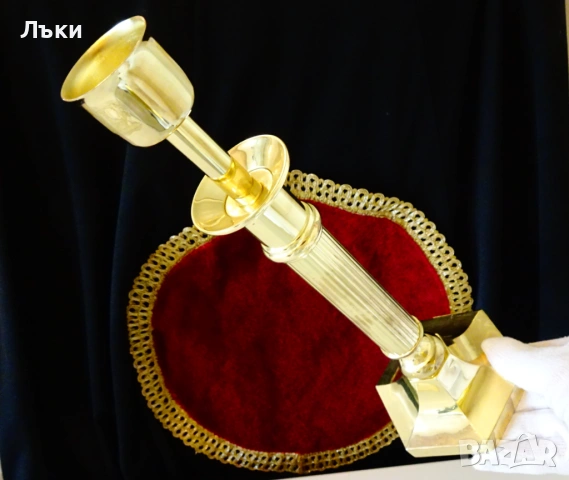 Позлатен бронзов свещник Helbsing Peine 30 см. , снимка 5 - Антикварни и старинни предмети - 53990095