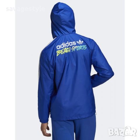 Мъжко яке ADIDAS Originals Graphic Stoked Fish Windbreaker Blue, снимка 2 - Спортни дрехи, екипи - 46668644