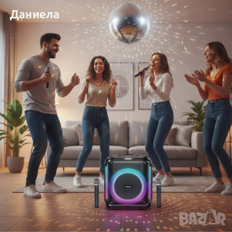 Караоке тонколона с Bluetooth, дистанционно управление и 2 безжични микрофона,, снимка 4 - Тонколони - 53196569