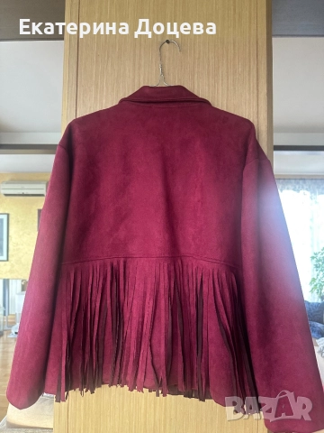 Велурено сако в бордо с ресни, снимка 3 - Сака - 52500068