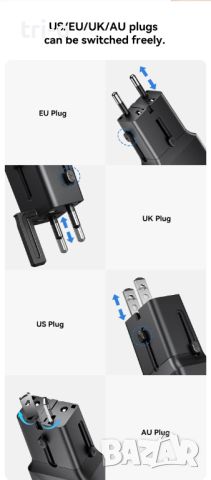 ASOMETECH Универсален адаптер бързо зарядно с 1 USB QC 3.0 порт и 1 PD 20W Type-C за EU/UK/USA/AUS, снимка 13 - Оригинални зарядни - 45828659