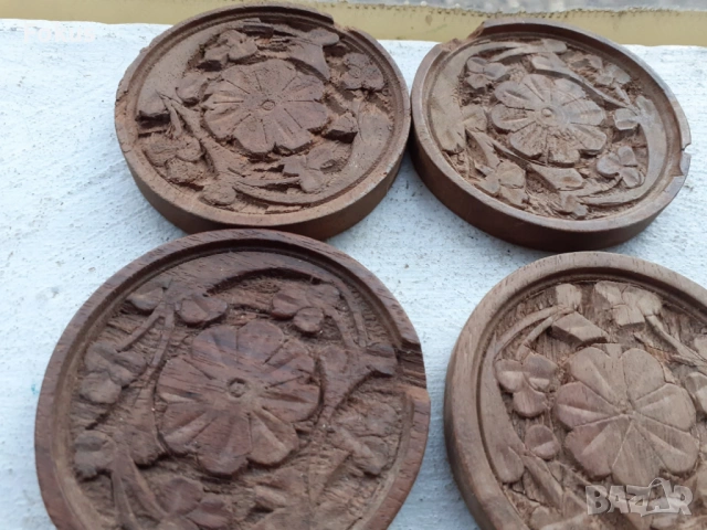 Стари дървени подложки за чаши дърворезба, снимка 3 - Антикварни и старинни предмети - 53395438