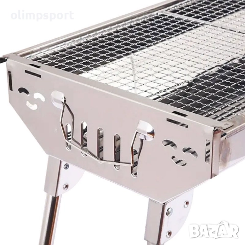 Барбекю за дървени въглища, 47х33хH29 см /600393/ Компактно преносимо барбекю от неръждаема стомана,, снимка 2 - Барбекюта - 51542873
