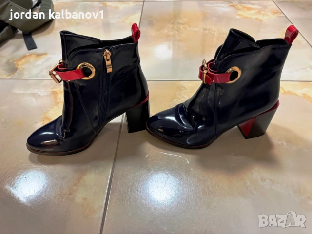 Подарявам - дамски тъмно сини лачени боти Елиза Eliza номер - 36 стелка - 23см. ток - 7см., снимка 2 - Дамски боти - 53806249