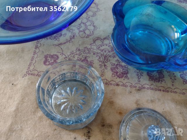 Вази и плата синьо стъкло, снимка 5 - Вази - 46007585