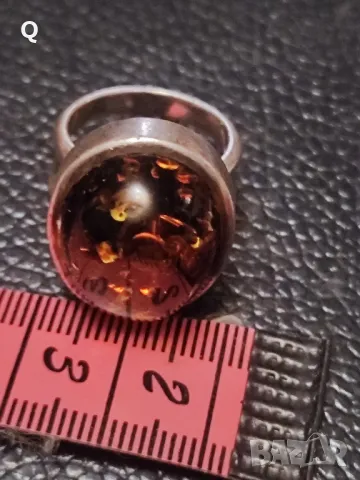 сребърен пръстен с кехлибар , снимка 7 - Пръстени - 50277280