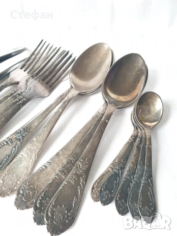 Комплект посребрени прибори, снимка 5 - Антикварни и старинни предмети - 53537112