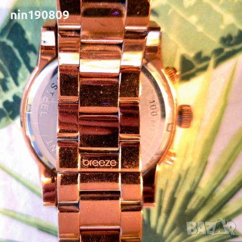 Часовник Breeze Chronograph в Цвят Розово Злато с Тюркоазен Циферблат, снимка 7 - Мъжки - 52006410