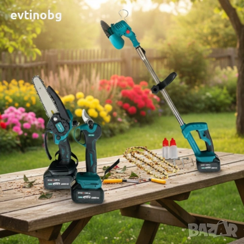 Акумулаторен комплект 3в1 – тример, ножица и резачка с 3 батерии 36V/8Ah, снимка 3 - Моторни триони/резачки - 53791142