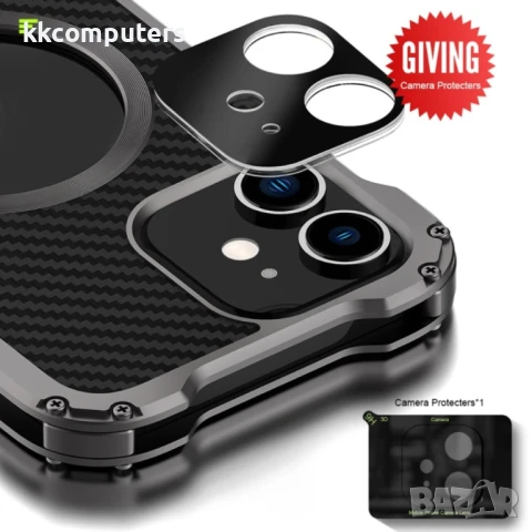 Apple iPhone 12 / 12 Pro Удароустойчив R-JUST RJ51 Hollow Метален Калъф и Протектор , снимка 3 - Калъфи, кейсове - 51121366