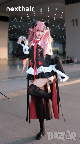 Дълга розова перука с две опашки Krul Tepes Anime Owari No Seraph, снимка 5 - Аксесоари за коса - 50458699