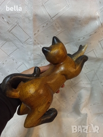 Ръчно резбована масивна дървена фигура на котка – 22 см дължина!, снимка 6 - Антикварни и старинни предмети - 52582382