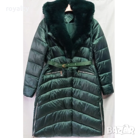 Луксозно дамско дълго яке МАСЛЕНО ЗЕЛЕНО