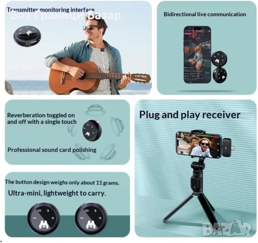 Нов Безжичен лавалиерен микрофон за iPhone Android с кейс шумопотискане за TikTok YouTube Podcast, снимка 7 - Други - 54090143