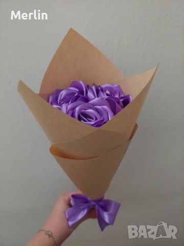 Букети от сатенени рози (вечни рози) - могат да бъдат и блестящи, снимка 4 - Ръчно изработени сувенири - 44941362