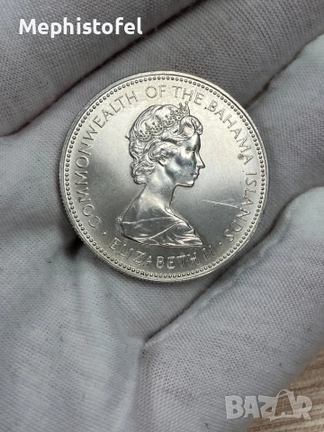1 долар 1972 г, Бахами / Бахамски острови - сребърна монета, рядка, UNC, снимка 7 - Нумизматика и бонистика - 53631825