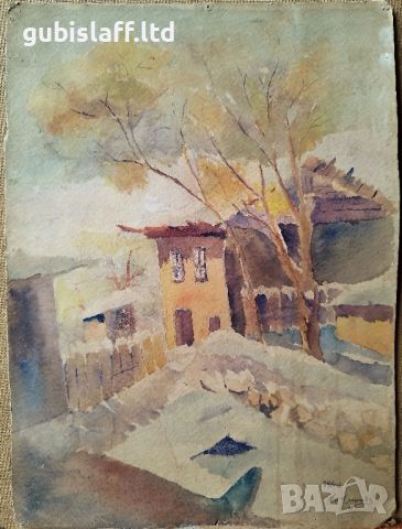 Картина, селска къща, худ. Ем. Измирлиевъ, 1940 г., снимка 1 - Картини - 46729049