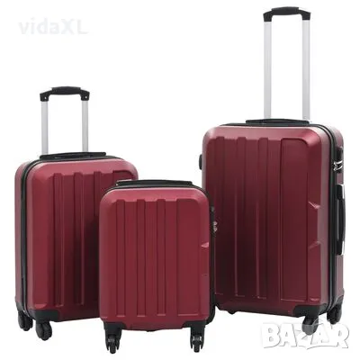 vidaXL Комплект твърди куфари с колелца, 3 бр, виненочервен, ABS(SKU:91874), снимка 1 - Други стоки за дома - 48451464