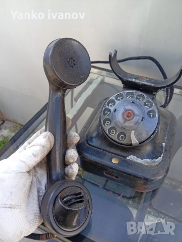 Ретро телефон с шаиба, снимка 3 - Антикварни и старинни предмети - 53681624