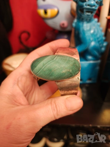 Антикварна сребърна гривна с голям естествен амазонит ., снимка 5 - Антикварни и старинни предмети - 53330827