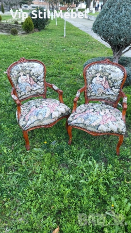 Френски кресла с гобленова дамаска 