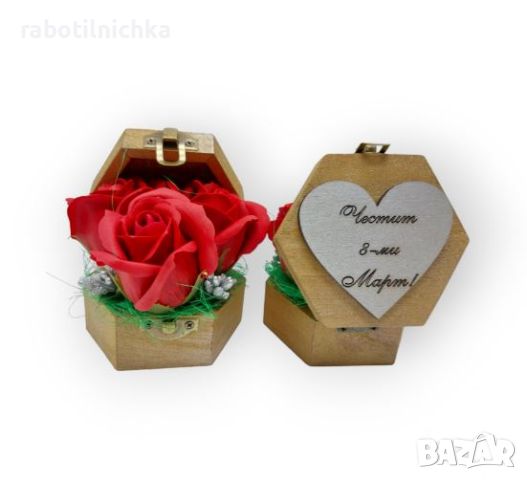 Дървена кутия със сапунени рози червено, снимка 1 - Сувенири от дърво - 45668833