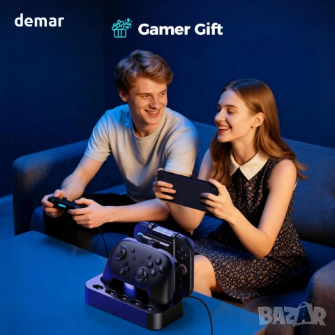 Зарядна станция NEWDERY за контролер Nintendo Switch 2 и Joycon, LED индикатори, слотове за 5 карти, снимка 9 - Аксесоари - 52534599