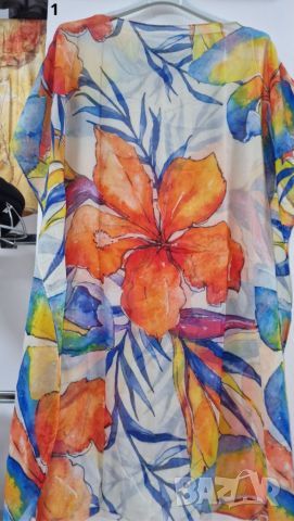 Туника-рокля за плажа в модерни цветни принтове и в свободна права кройка, универсален размер. Дължи, снимка 3 - Рокли - 46398719