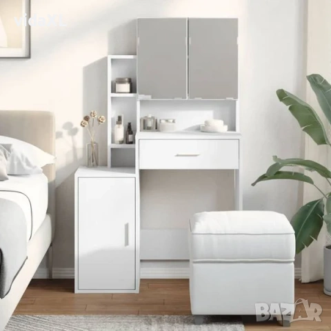 vidaXL Тоалетка с шкаф, бяла(SKU:848234), снимка 2 - Тоалетки - 53798816