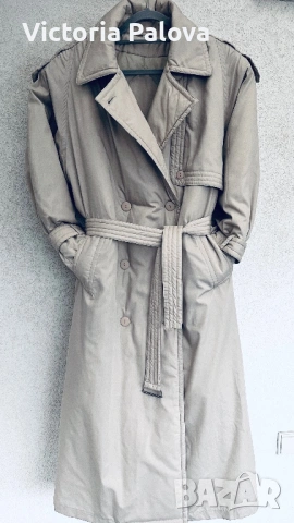 Луксозен бежов тренч- палто, ватиран, нов, дизайнерска визия, снимка 4 - Палта, манта - 53519622