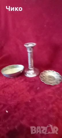 малки посребрени съдчета и свещник, снимка 4 - Антикварни и старинни предмети - 53141105