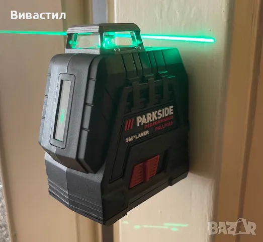 Зелен лазерен ниверир Парксайд нов Parkside внос от Германия с тринога., снимка 2 - Други инструменти - 49577470