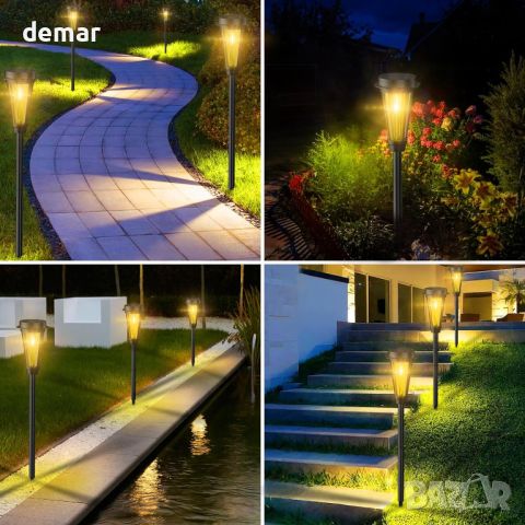 Quntis 4 броя соларни градински светлини за пътеки, IP64 водоустойчиви, топло бяло, снимка 6 - Соларни лампи - 45325220
