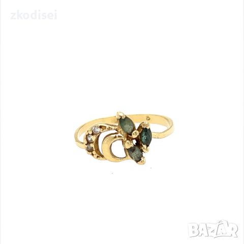 Златен дамски пръстен с 3бр. изумруд 1,52гр. размер:53 14кр. проба:585 модел:24806-1, снимка 1 - Пръстени - 46307617