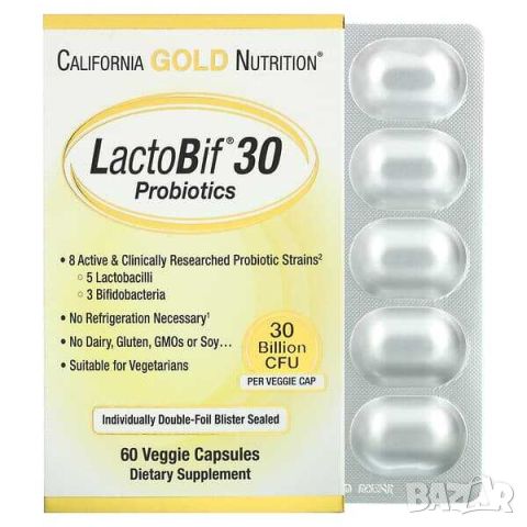 California Gold Nutrition Пробиотици LactoBif, 30 млрд. CFU, 60 капсули, снимка 1 - Хранителни добавки - 46138510