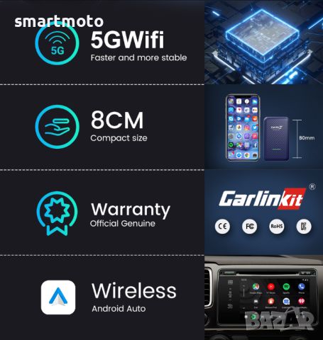 Carlinkit 4.0 за безжичен CarPlay Box Android автоматичен карплей, снимка 3 - Приемници и антени - 45251967