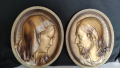Двойка старинни стенни плочи от бронз релефни рисувани Св.Богородица и Исус, снимка 1 - Антикварни и старинни предмети - 44943835
