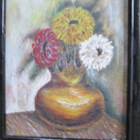 Картина -масло, картон ,ваза с цветя, 30х25см., снимка 4 - Картини - 45055398