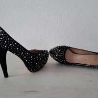 Дамски черни обувки с камъни, снимка 3 - Дамски обувки на ток - 45666074
