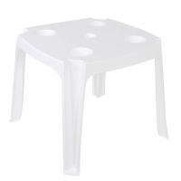 Бяла пластмасова маса с отвор за чадър 44x44x39cm, снимка 1 - Градински мебели, декорация  - 45503657