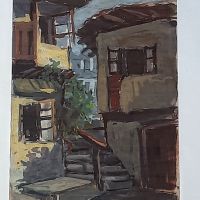 Стара  българска картина акварел, снимка 1 - Антикварни и старинни предмети - 45337394