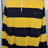 Polo Ralph Lauren Vintage 90’s Pique Rugby Shirt Men’s Yellow/Blue Striped XL, снимка 1 - Блузи - 45265055